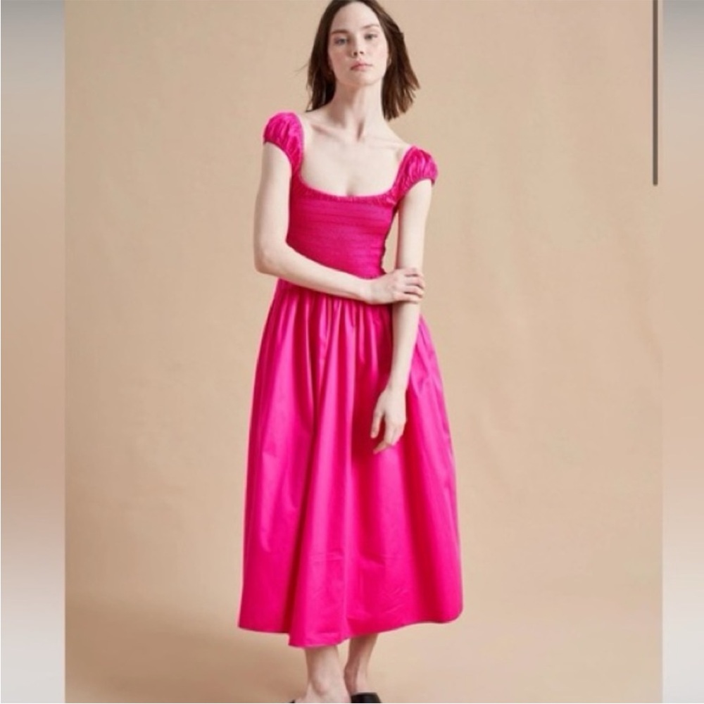 La Ligne Vivian Pink Pleated Midi Dress